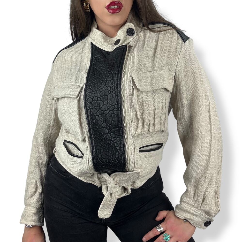 IRO linen and lamb leather industrial jacket